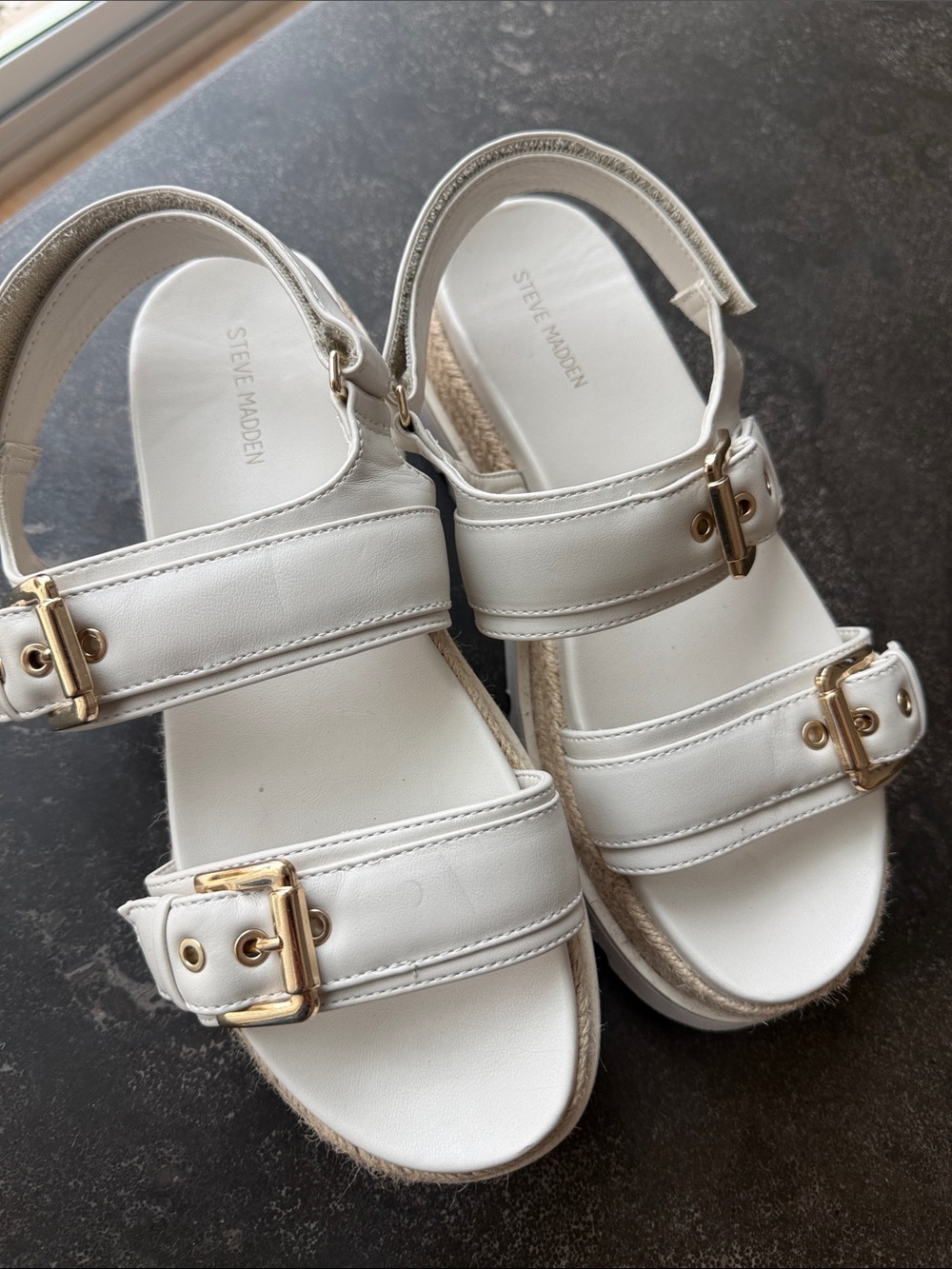 Steve Madden Kids White Double-Buckle Platform Sandals